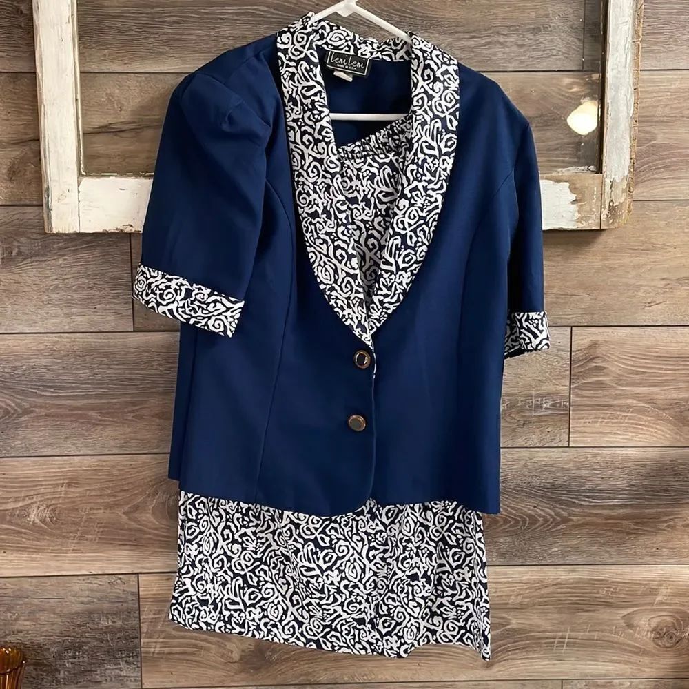 Leni Leni Ladies 2 pc Skirt Set, Size 14, Navy Blue and White Vintage